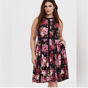Torrid Floral Studio Knit Halter Skater Dress